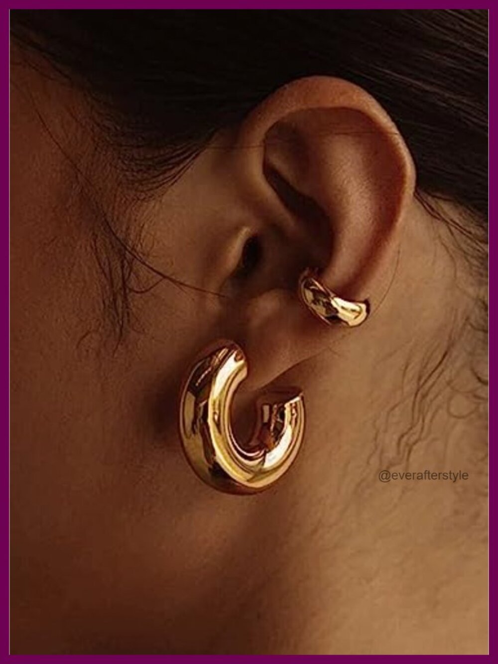 Waterproof Chunky Gold Hoops Earrings Non Tarnish 14K Gold Plated - Picture 5 of 6